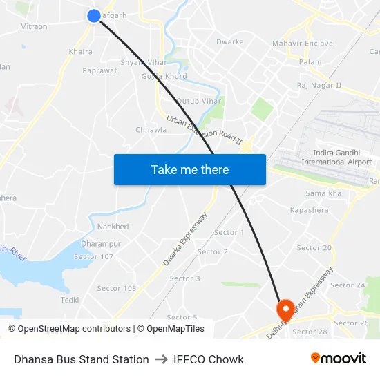 Dhansa Bus Stand Station to IFFCO Chowk map