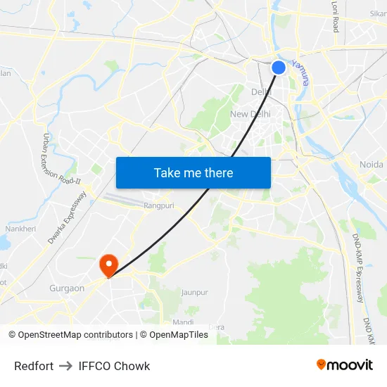 Redfort to IFFCO Chowk map