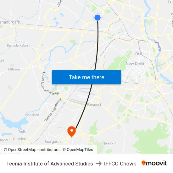 Tecnia Institute of Advanced Studies to IFFCO Chowk map