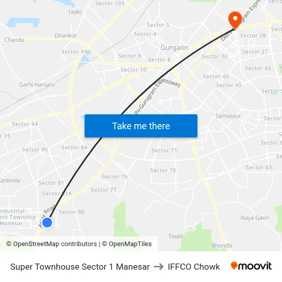 Super Townhouse Sector 1 Manesar to IFFCO Chowk map