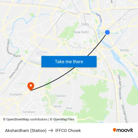 Akshardham (Station) to IFFCO Chowk map