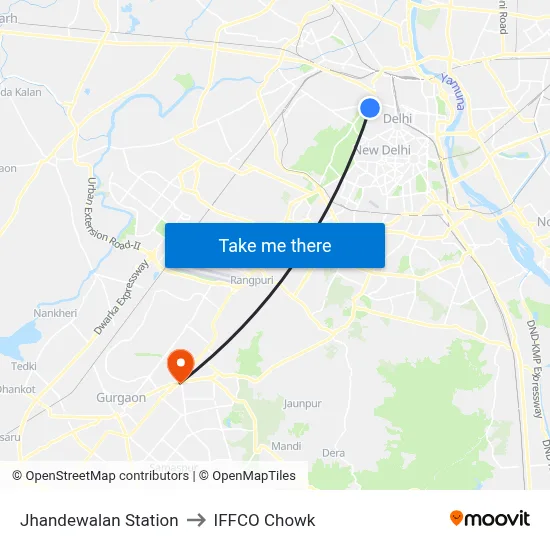 Jhandewalan Station to IFFCO Chowk map