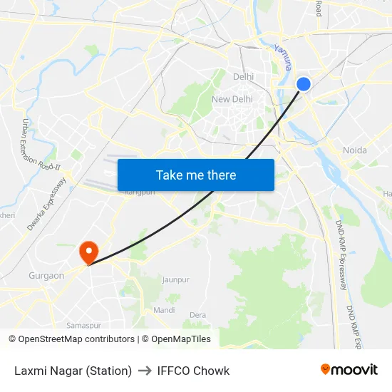 Laxmi Nagar (Station) to IFFCO Chowk map
