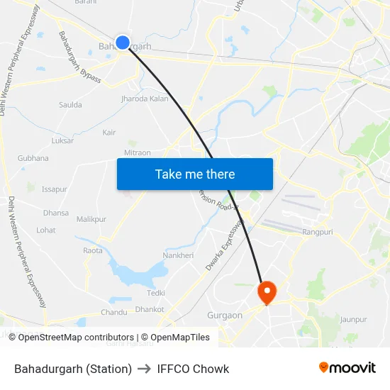 Bahadurgarh (Station) to IFFCO Chowk map