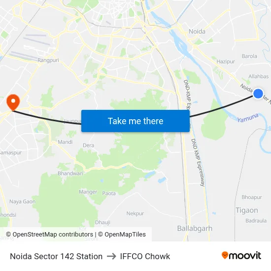 Noida Sector 142 Station to IFFCO Chowk map