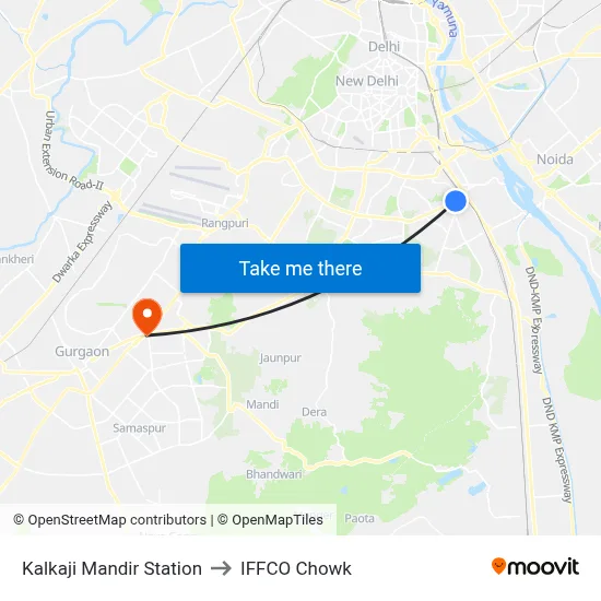 Kalkaji Mandir Station to IFFCO Chowk map