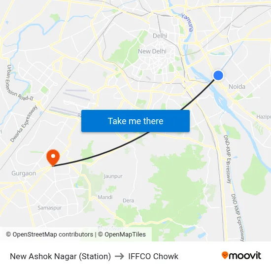 New Ashok Nagar (Station) to IFFCO Chowk map