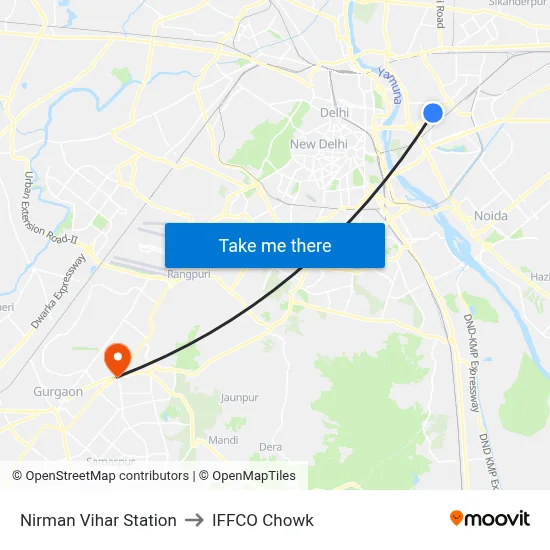 Nirman Vihar Station to IFFCO Chowk map