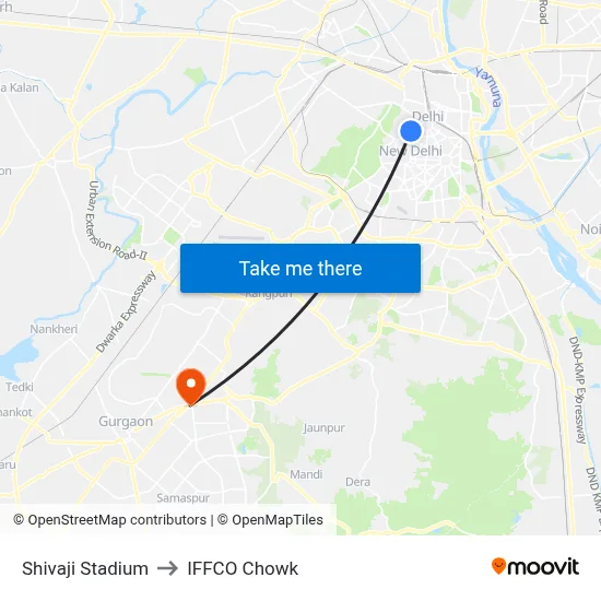 Shivaji Stadium to IFFCO Chowk map