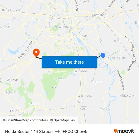 Noida Sector 144 Station to IFFCO Chowk map