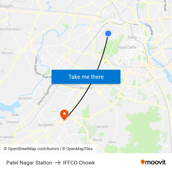 Patel Nagar Station to IFFCO Chowk map