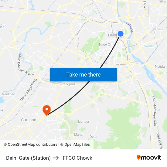 Delhi Gate (Station) to IFFCO Chowk map
