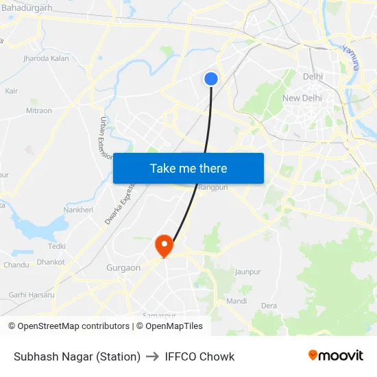 Subhash Nagar (Station) to IFFCO Chowk map