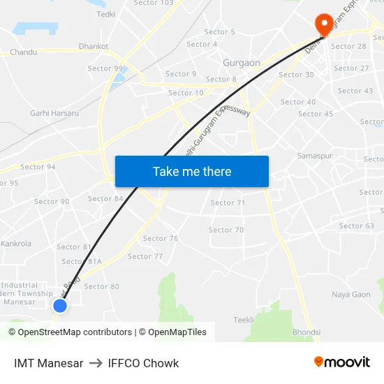 IMT Manesar to IFFCO Chowk map