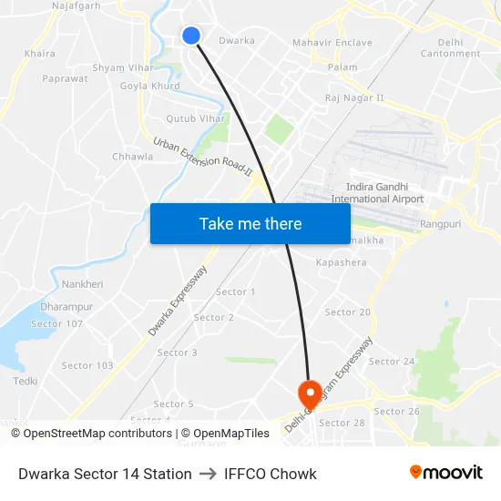 Dwarka Sector 14 Station to IFFCO Chowk map
