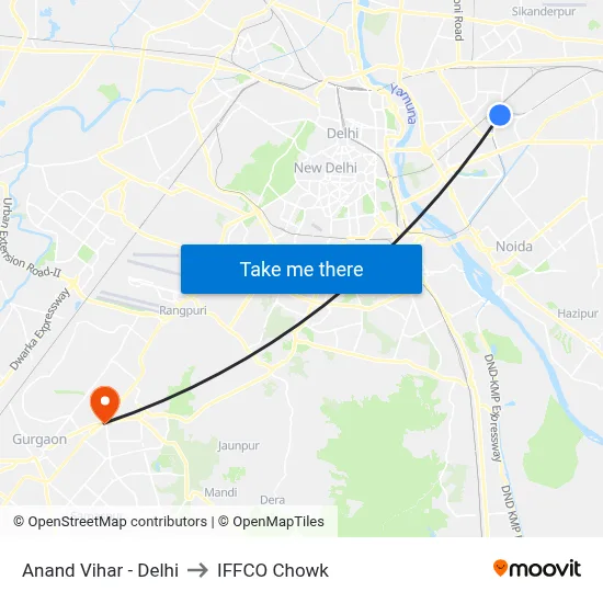 Anand Vihar - Delhi to IFFCO Chowk map