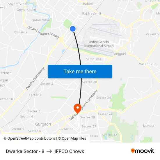 Dwarka Sector - 8 to IFFCO Chowk map