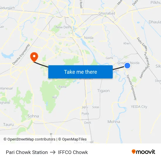 Pari Chowk Station to IFFCO Chowk map