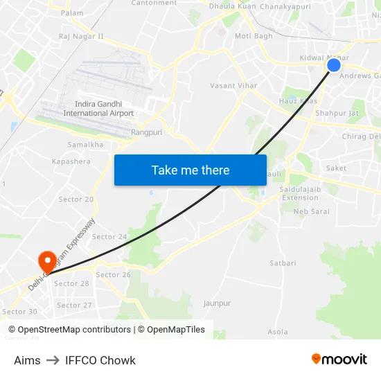 Aims to IFFCO Chowk map