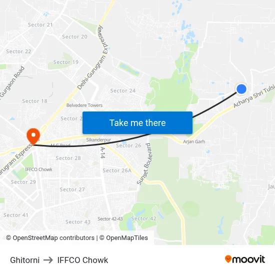 Ghitorni to IFFCO Chowk map