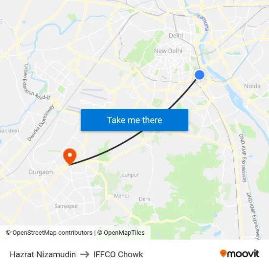 Hazrat Nizamudin to IFFCO Chowk map