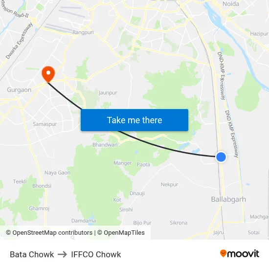 Bata Chowk to IFFCO Chowk map