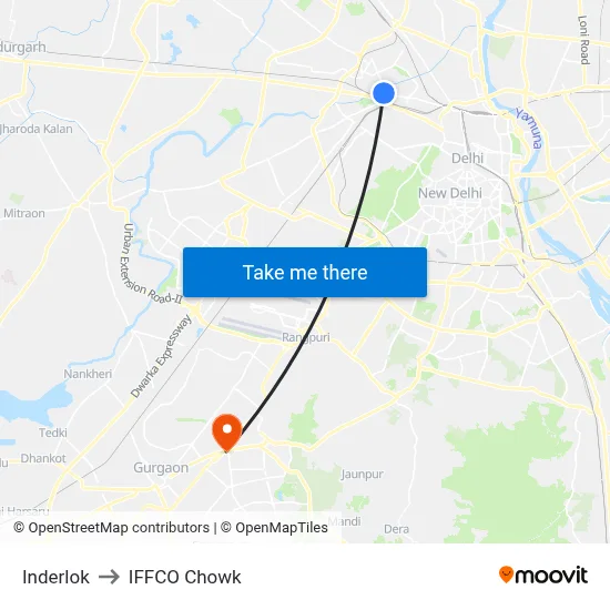 Inderlok to IFFCO Chowk map