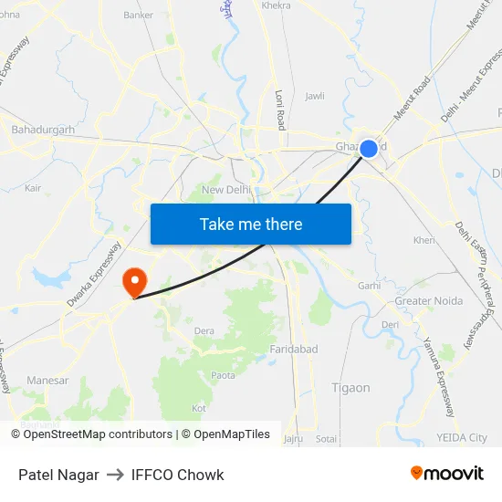 Patel Nagar to IFFCO Chowk map