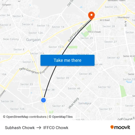 Subhash Chowk to IFFCO Chowk map