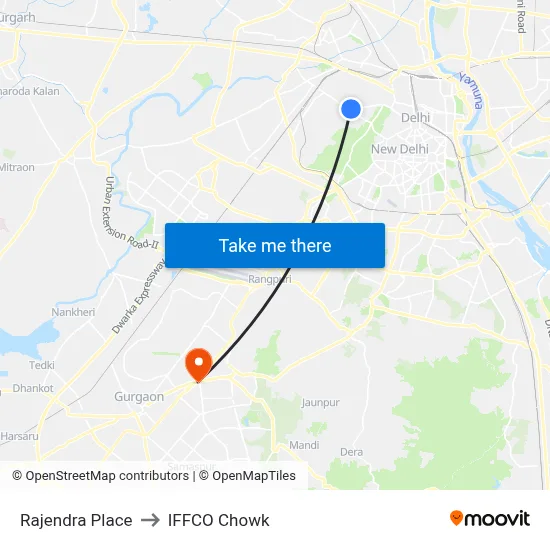 Rajendra Place to IFFCO Chowk map