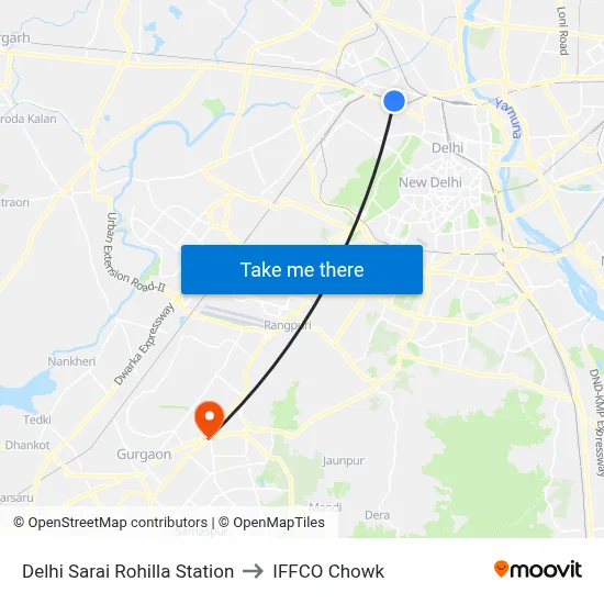 Delhi Sarai Rohilla Station to IFFCO Chowk map