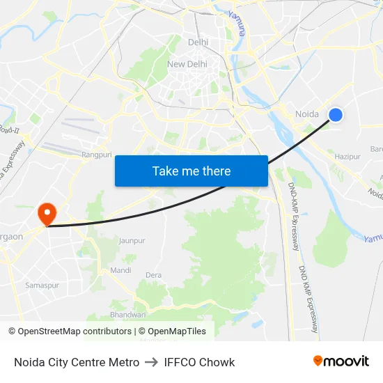 Noida City Centre Metro to IFFCO Chowk map