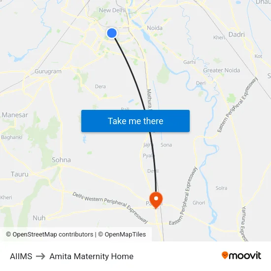 AIIMS to Amita Maternity Home map