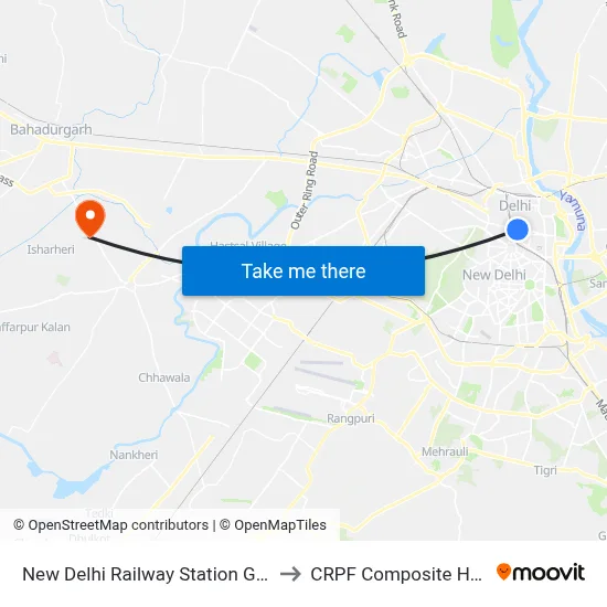 New Delhi Railway Station Gate No.2 to CRPF Composite Hospital map