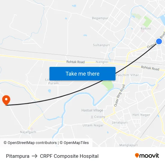 Pitampura to CRPF Composite Hospital map