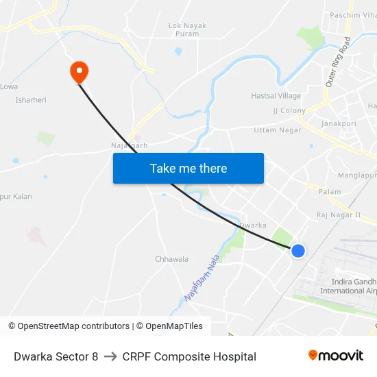 Dwarka Sector 8 to CRPF Composite Hospital map
