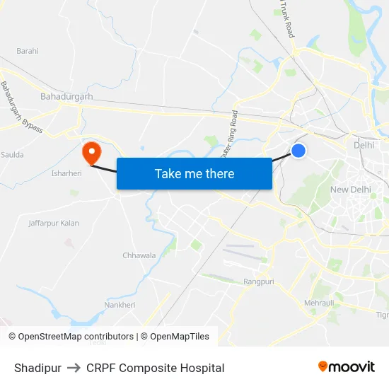 Shadipur to CRPF Composite Hospital map