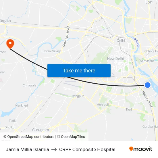 Jamia Millia Islamia to CRPF Composite Hospital map