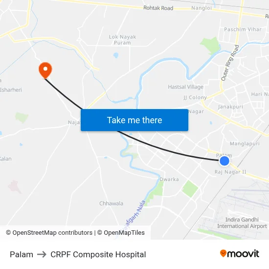 Palam to CRPF Composite Hospital map