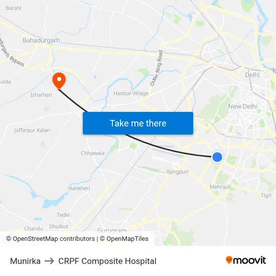 Munirka to CRPF Composite Hospital map