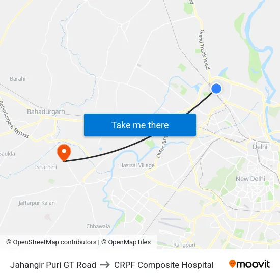 Jahangir Puri GT Road to CRPF Composite Hospital map