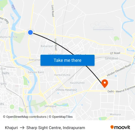 Khajuri to Sharp Sight Centre, Indirapuram map