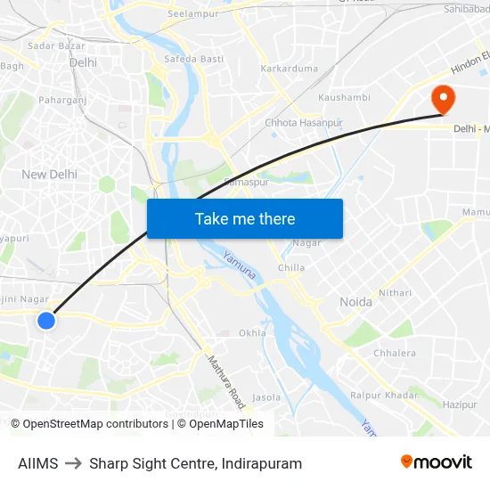 AIIMS to Sharp Sight Centre, Indirapuram map