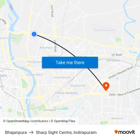 Bhajanpura to Sharp Sight Centre, Indirapuram map