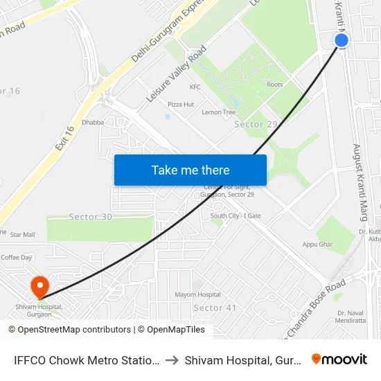 IFFCO Chowk Metro Station (B) to Shivam Hospital, Gurgaon map