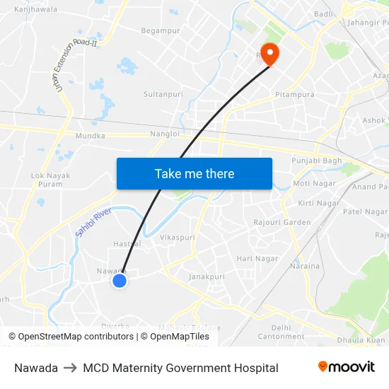 Nawada to MCD Maternity Government Hospital map