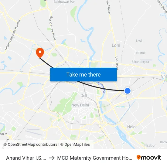 Anand Vihar I.S.B.T to MCD Maternity Government Hospital map