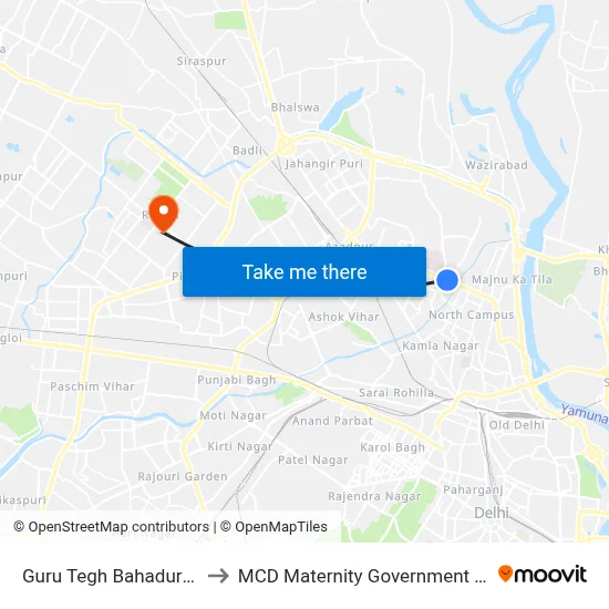 Guru Tegh Bahadur Nagar to MCD Maternity Government Hospital map