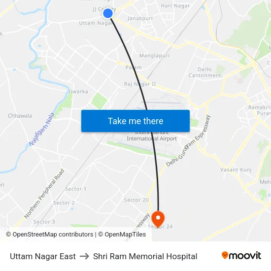 Uttam Nagar East to Shri Ram Memorial Hospital map
