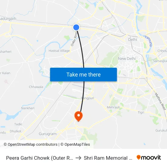 Peera Garhi Chowk (Outer Ring Road) to Shri Ram Memorial Hospital map